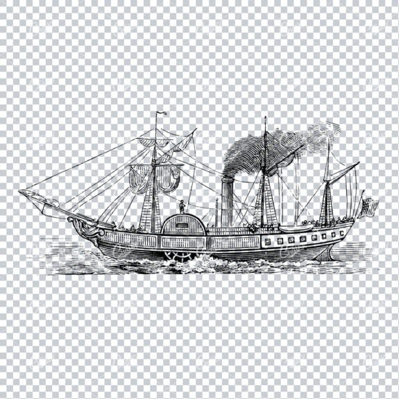 Detailed Illustration of an Old Ship Sailing the Sea No.14