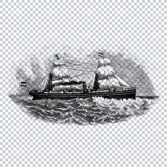 Detailed Illustration of an Old Ship Sailing the Sea No.15