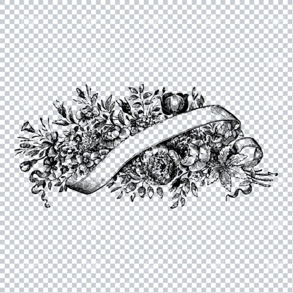 Plant and Floral Illustration Wrapped with Ribbon