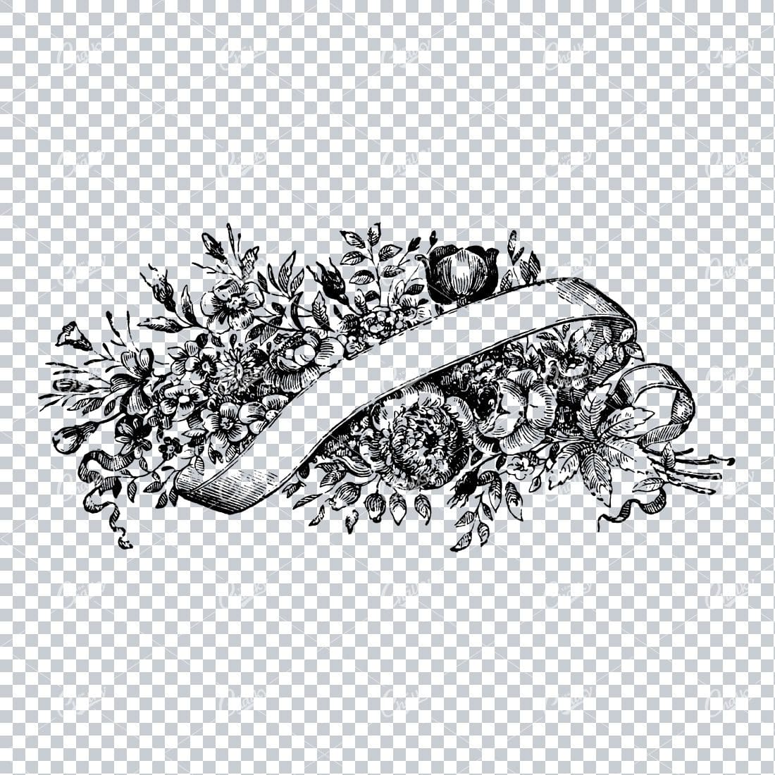 Plant and Floral Illustration Wrapped with Ribbon