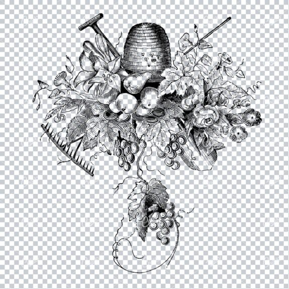 Farming / Agriculture Illustration of a Bee Hive and Tools No.2