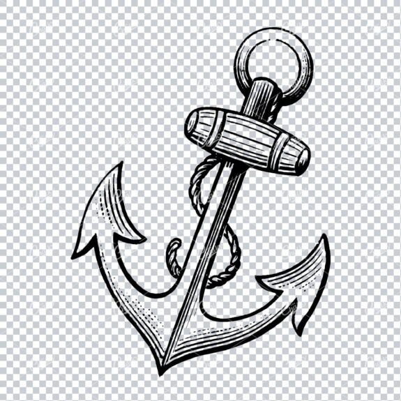 Simple Line Art Illustration of an Anchor and Rope