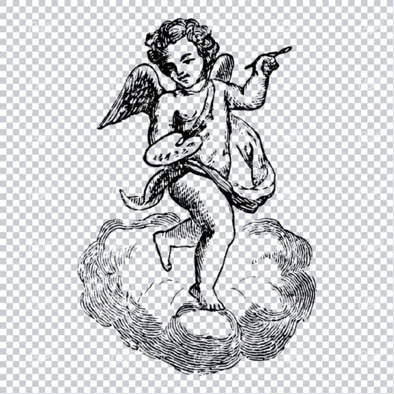 Cherub Artist Holding Palette Standing on Cloud