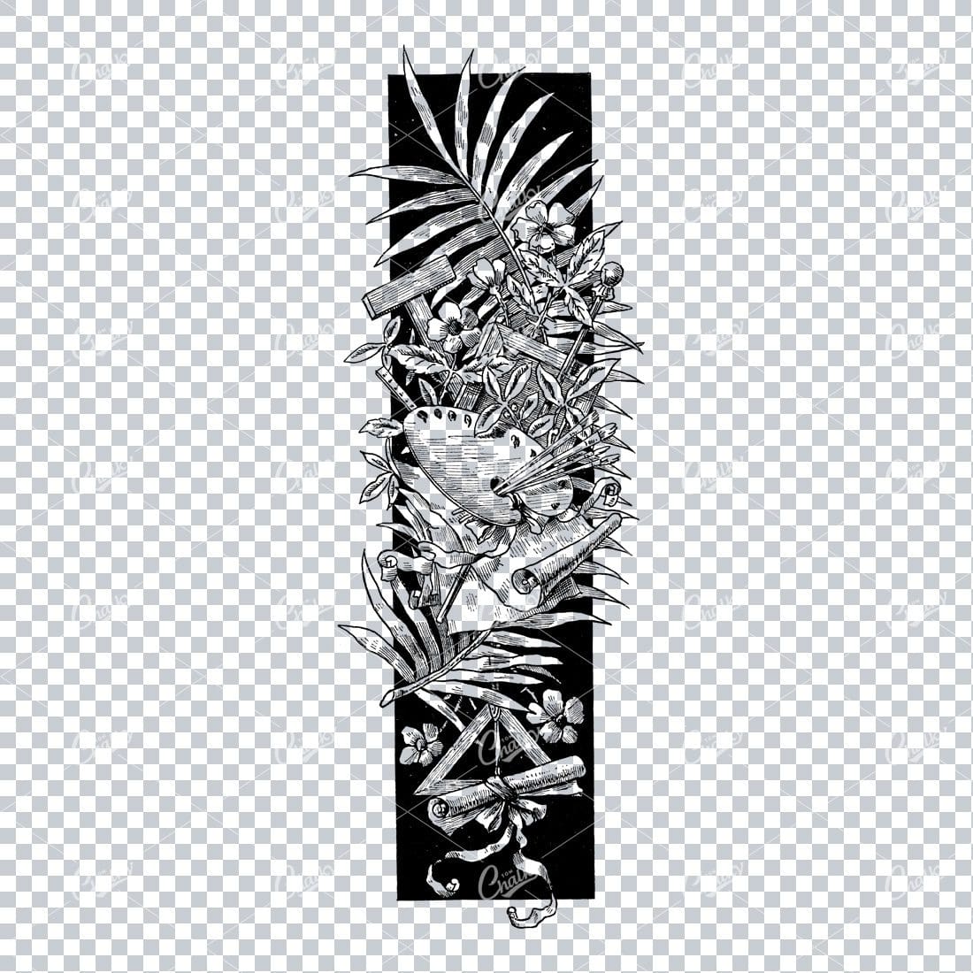 Art and Design Banner with Pallete, Brushes, Paper, and Botanicals