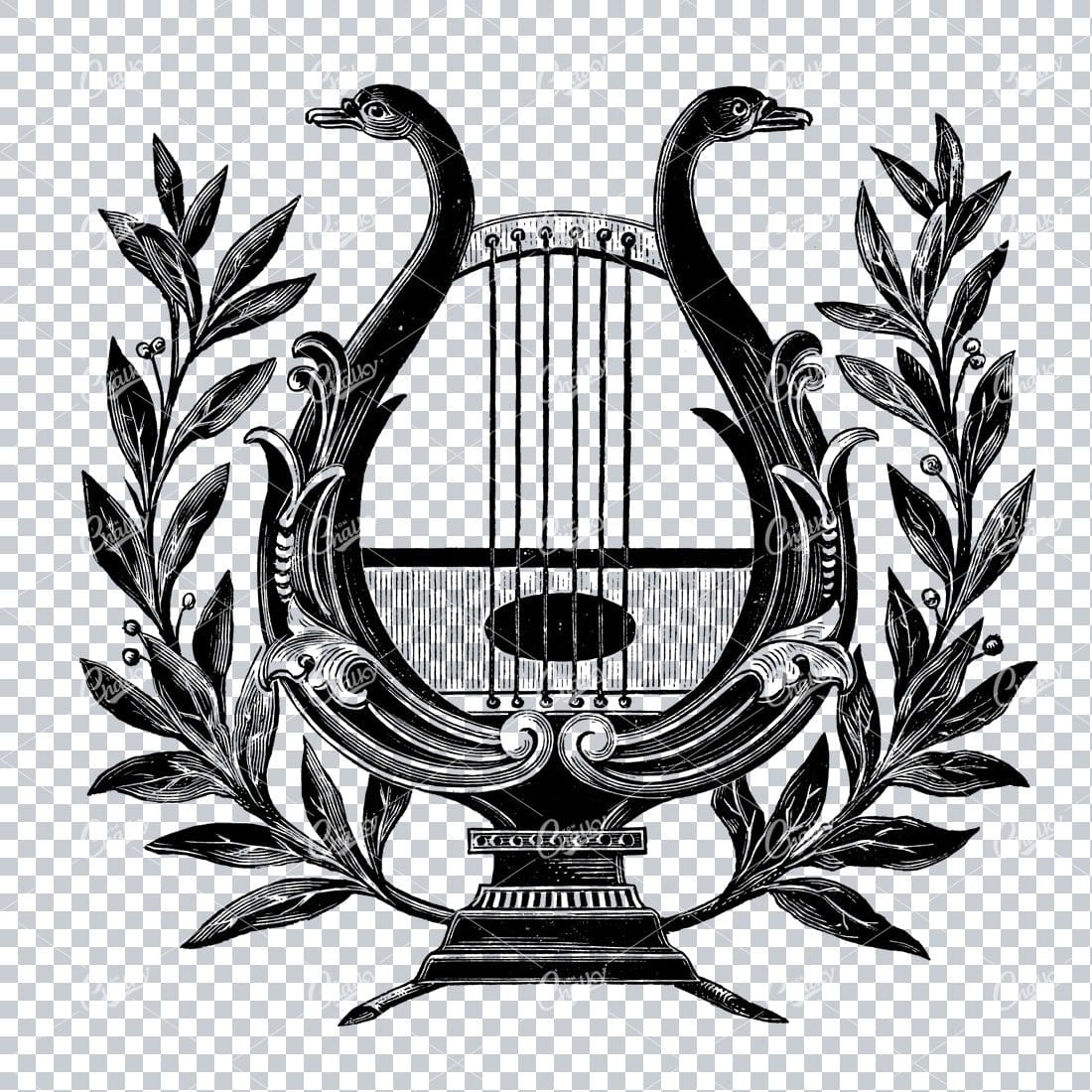 Harp with Swan Heads and Laurel Wreath