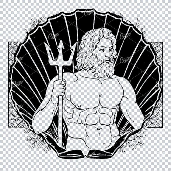 Vintage Illustration of Poseidon Holding Trident