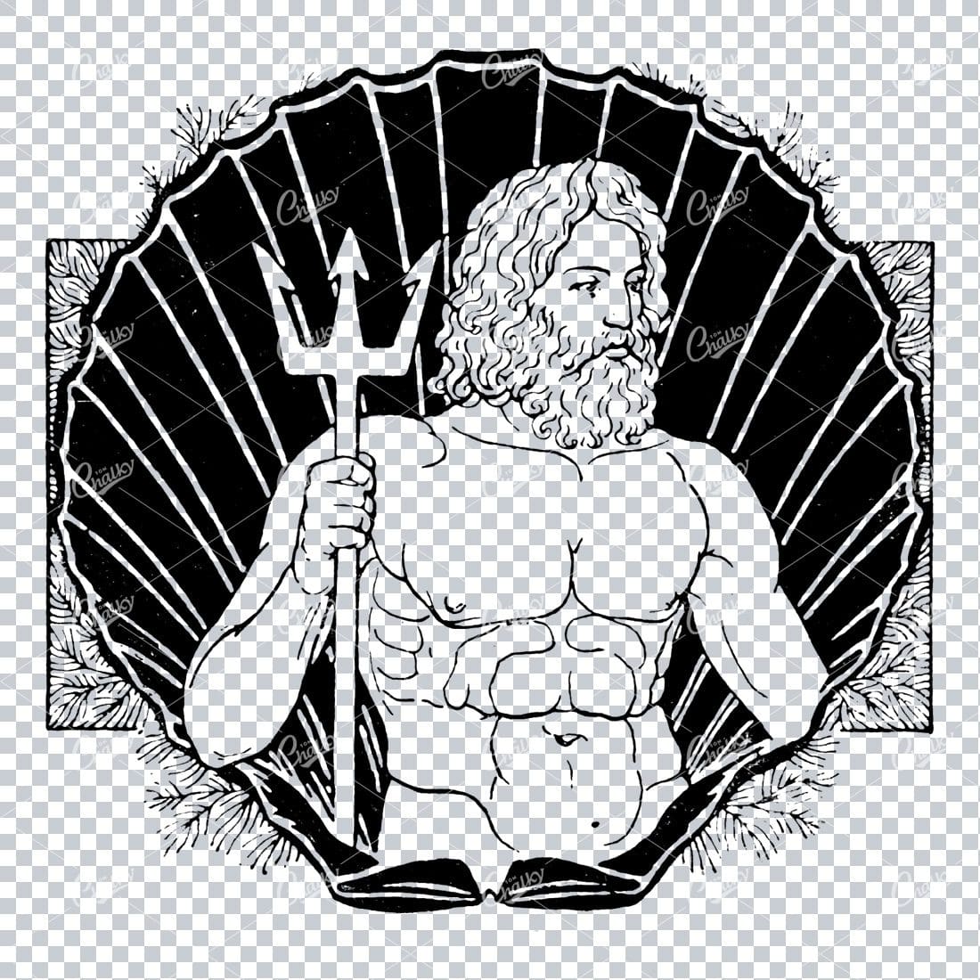 Vintage Illustration of Poseidon Holding Trident