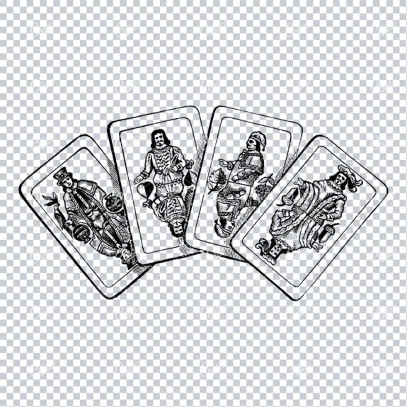 Vintage Line Art Illustration of Playing Cards