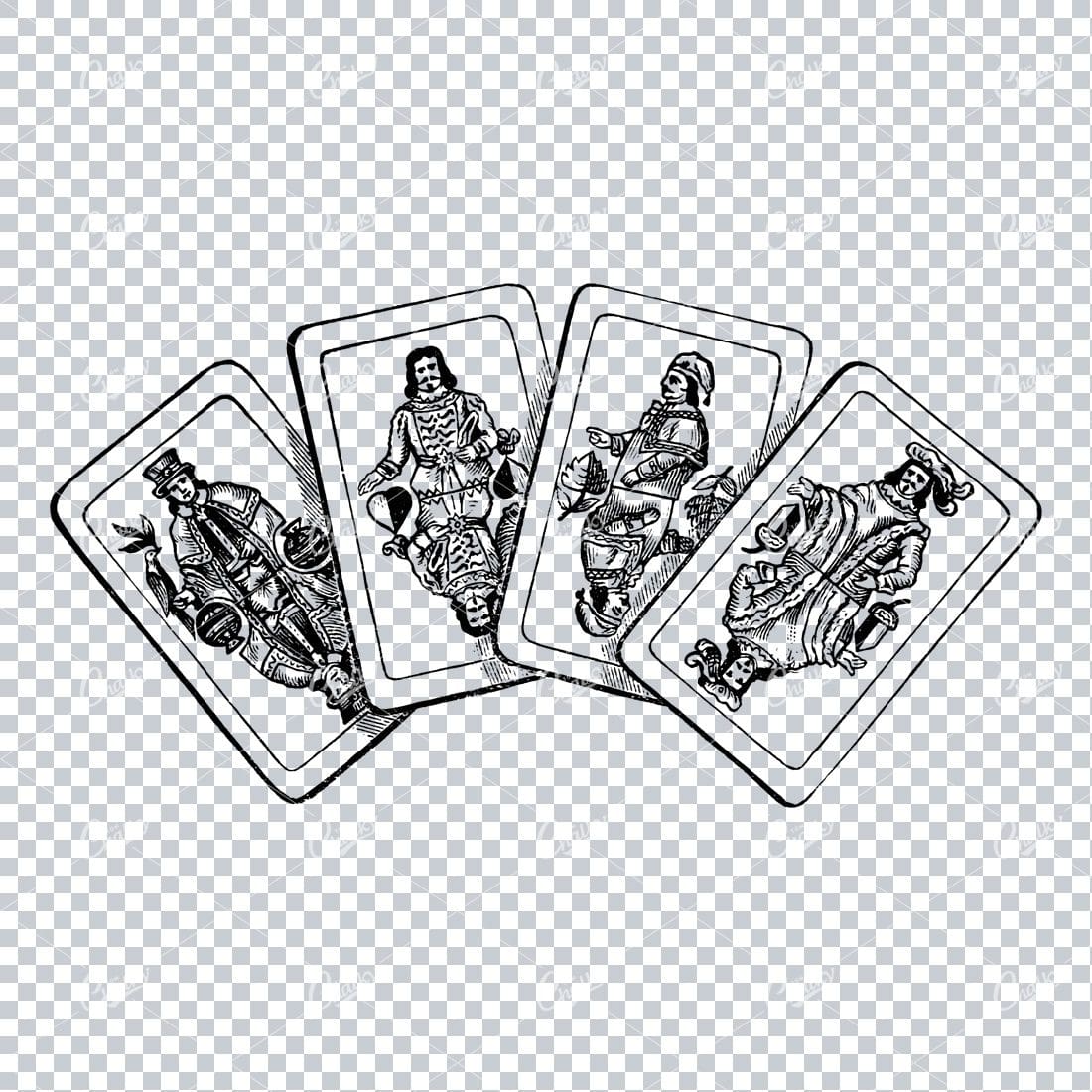 Vintage Line Art Illustration of Playing Cards