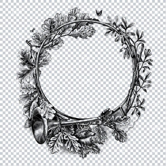 Vintage Wreath with Butterfly, Oak Leaves and Trumpet