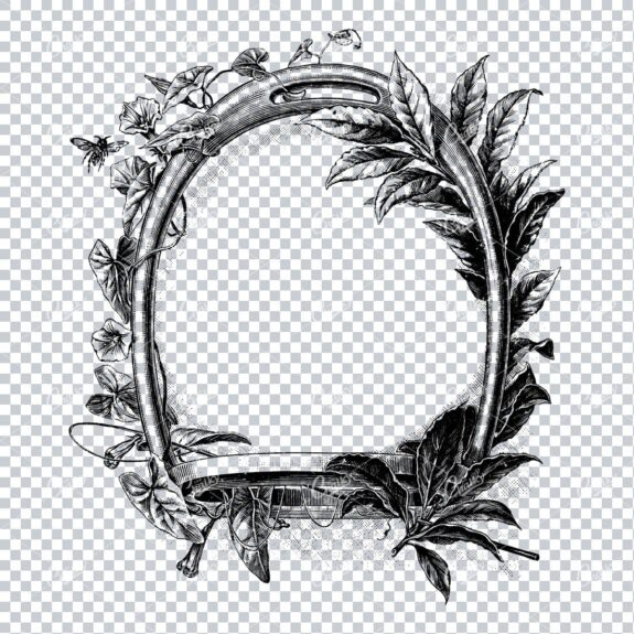 Decorative Illustration of a Floral Horse Riding Themed Wreath