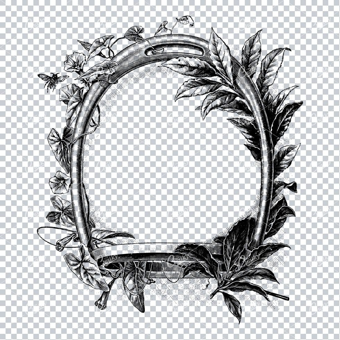 Decorative Illustration of a Floral Horse Riding Themed Wreath