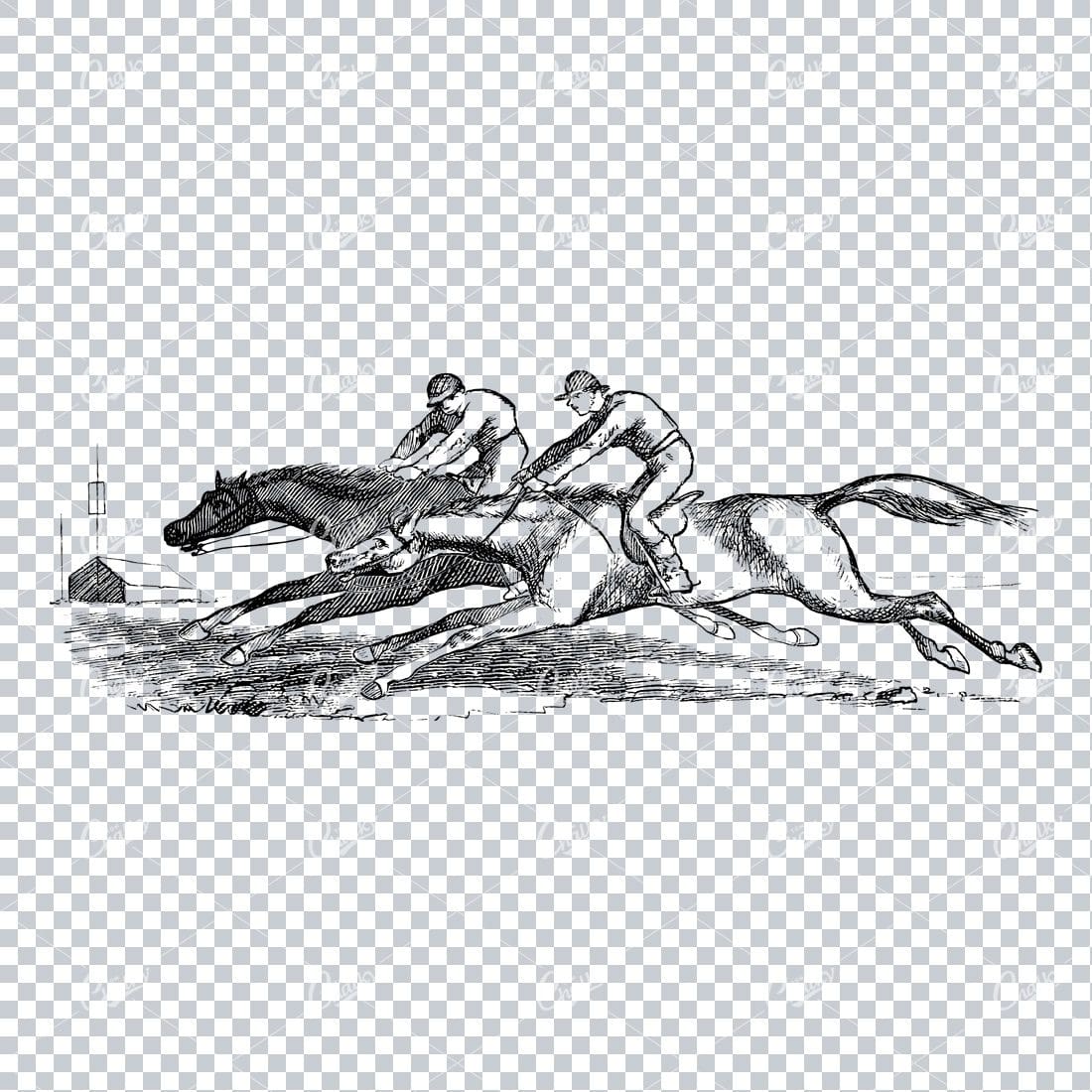 Two Men Racing Their Horses - Victorian Illustration