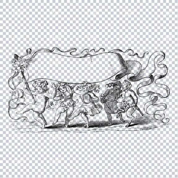Man with Goat Legs (faun) and People Dancing under Ribbon / Banner