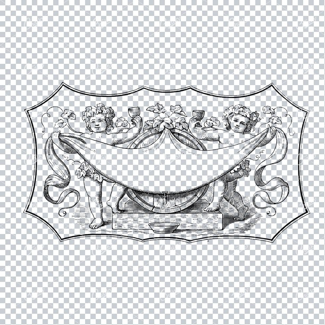 Vintage Wine Marketing / Advertising Illustration with Banner Space for Text / Logo No.1