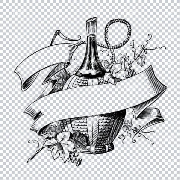 Vintage Wine Marketing / Advertising Illustration with Banner Space for Text / Logo No.5
