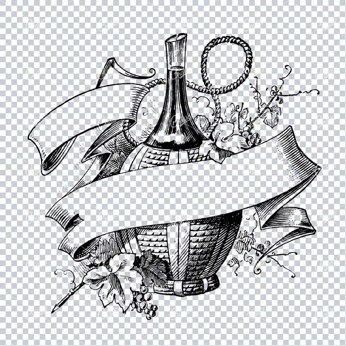 Vintage Wine Marketing / Advertising Illustration with Banner Space for Text / Logo No.5