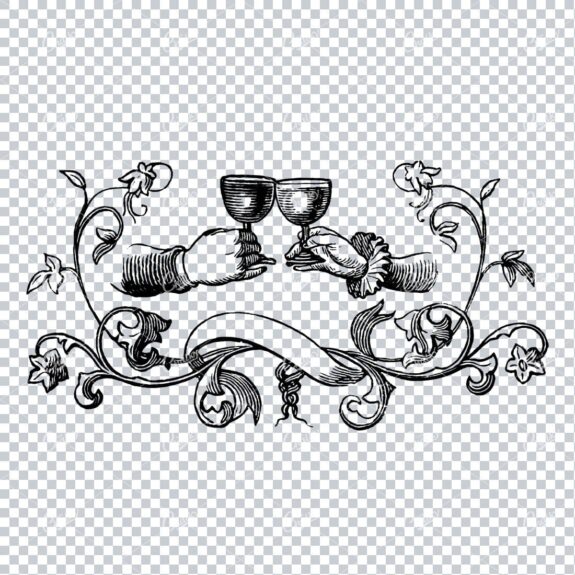Vintage Illusration of Two Hands Clinking Wine Glasses
