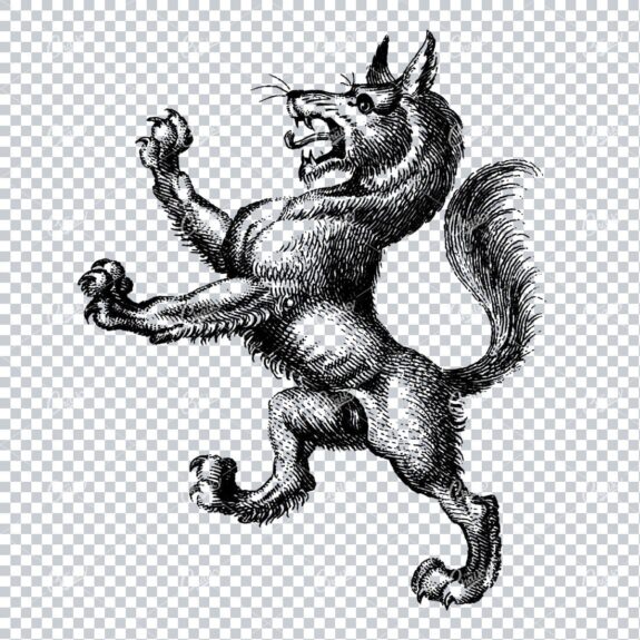 Heraldry Line Art Illustration of a Standing Wolf