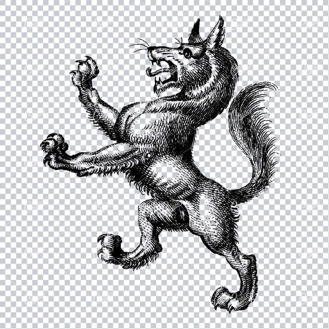 Heraldry Line Art Illustration of a Standing Wolf