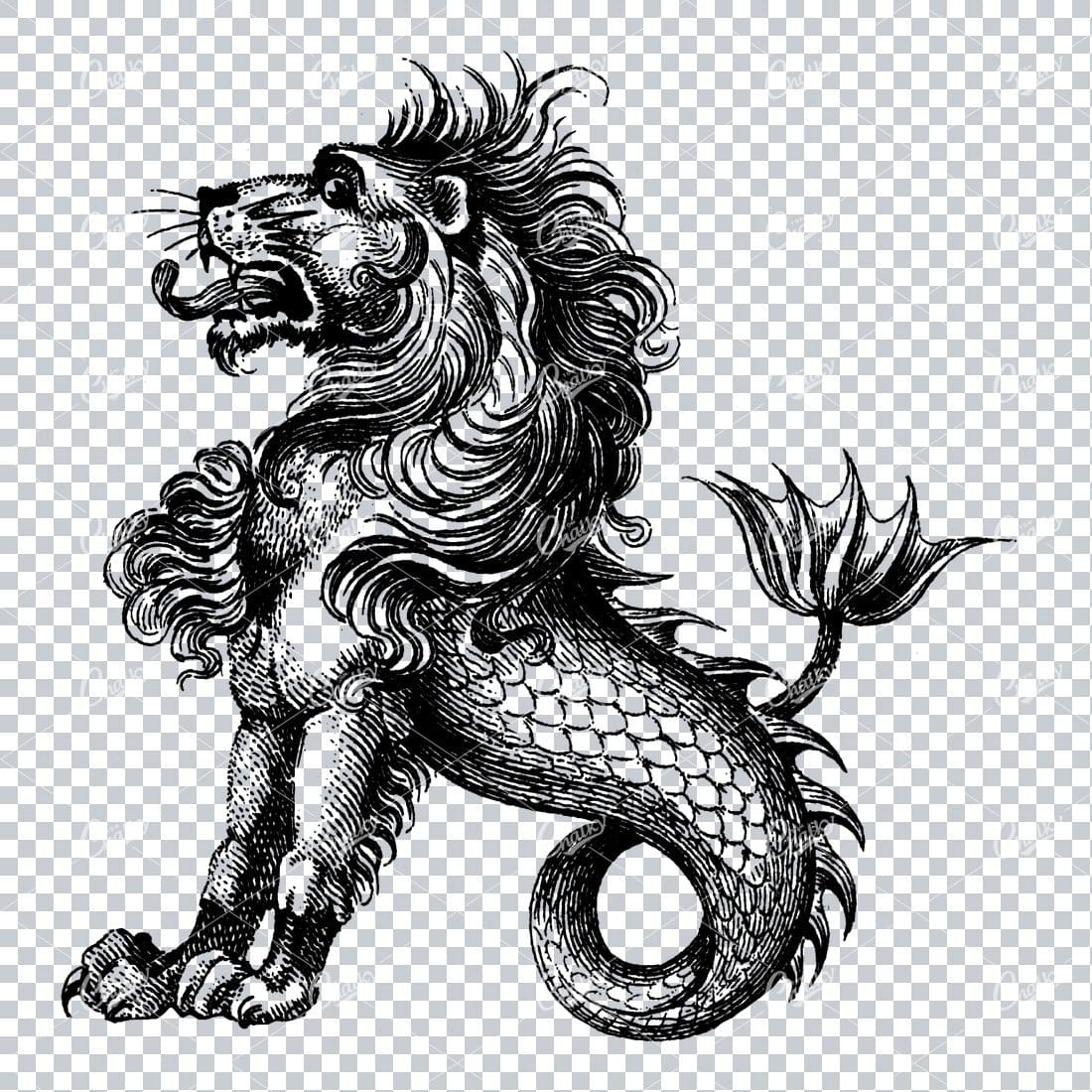 Heraldry Line Art Illustration of a Sea Lion