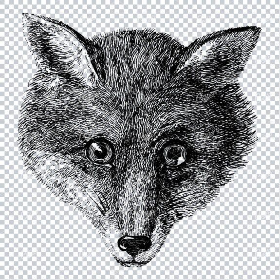 Close up Drawing of a Foxes Face with Wide Eyes