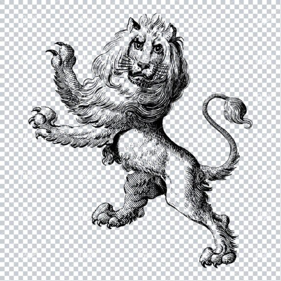 Heraldry Line Art Illustration of a Lion No.3