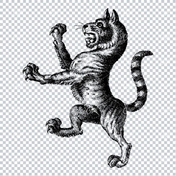 Heraldry Line Art Illustration of a Standing Tiger No.2