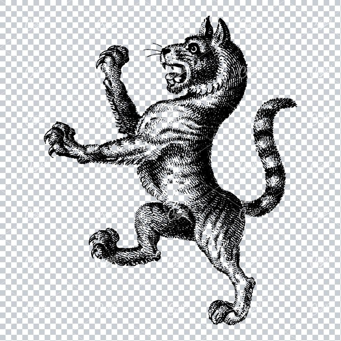 Heraldry Line Art Illustration of a Standing Tiger No.2