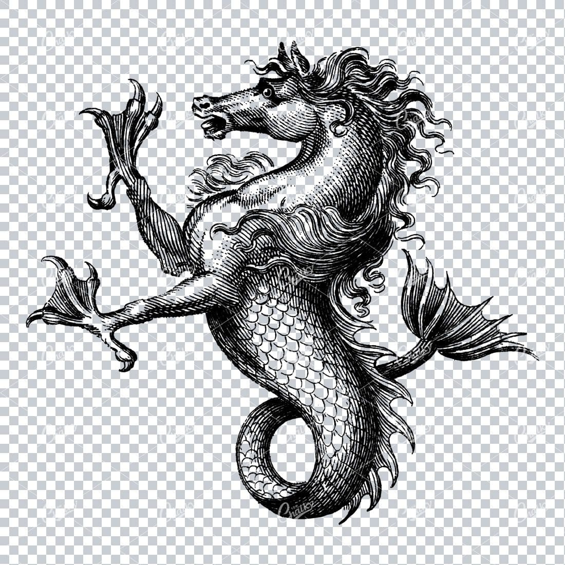 Heraldic Illustration of a Sea Horse