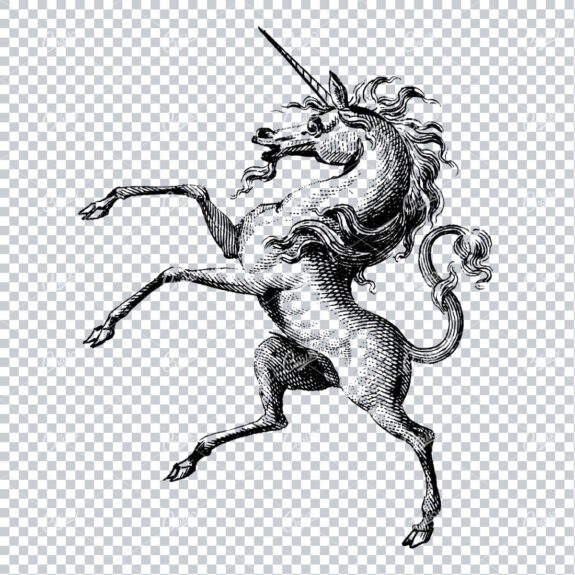 Antique Heraldry Illustration of a Unicorn