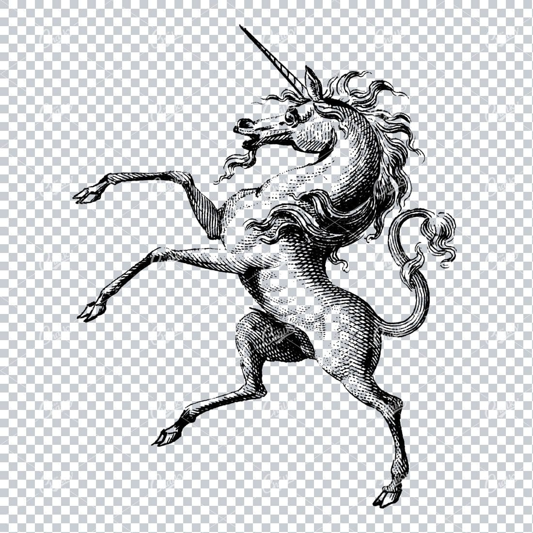 Antique Heraldry Illustration of a Unicorn