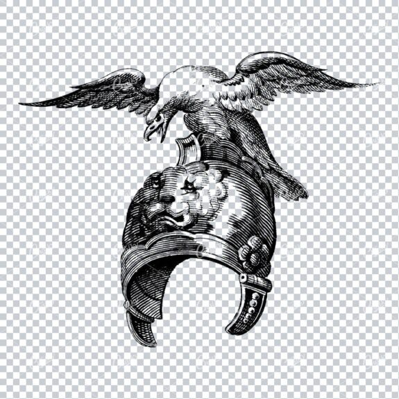 Antique Heraldry Illustration of an Eagle atop a Helmet