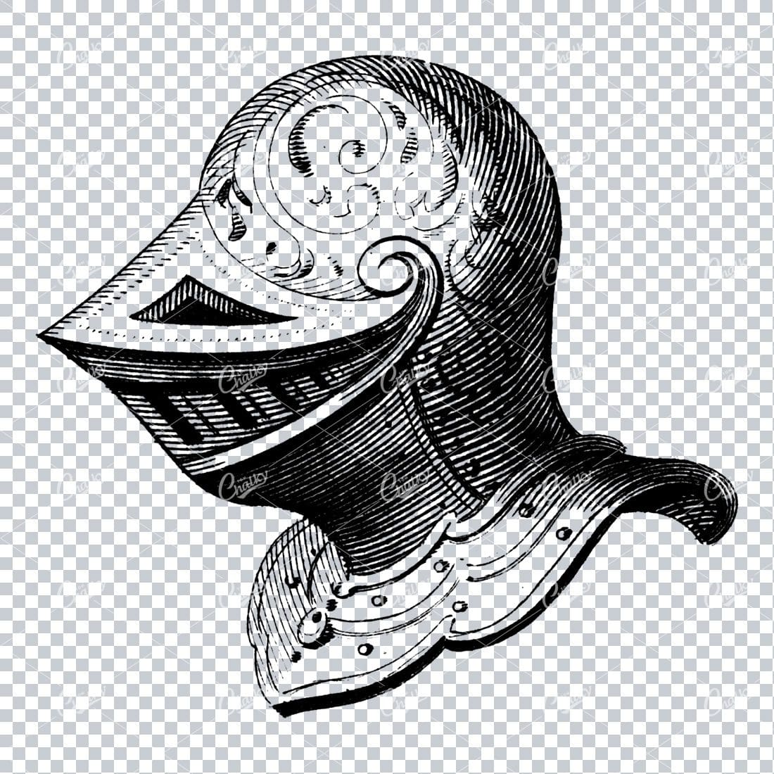 Antique Heraldry Illustration of a Knights Helmet No.1