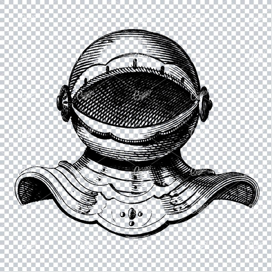 Antique Heraldry Illustration of a Knights Helmet No.2