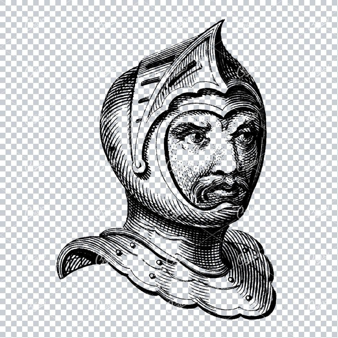 Antique Heraldry Illustration of a Knights Helmet No.3