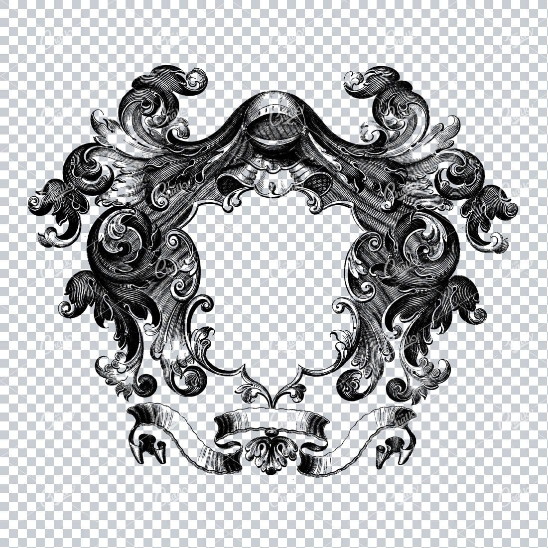 Decorative Frame / Shield / Border Design Made with Flourishes and Ribbon