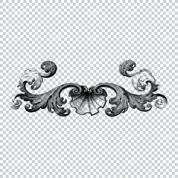 Decorative Flourish Design with Sea Shell in Center