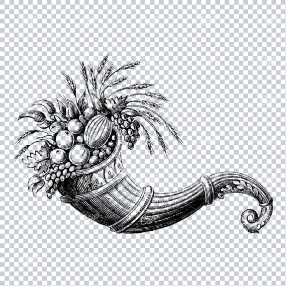 Decorative Floral Clip Art of a Horn with Flowers / Fruit