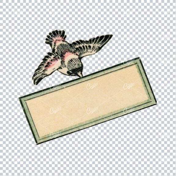 Vintage Pen Illustration of a Bird Carrying a Letter / Paper / Sign