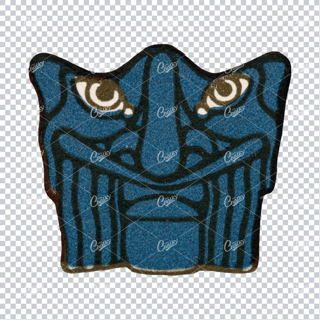 Abstract / Aztec Inspired Blue and Black Illustration of a Face