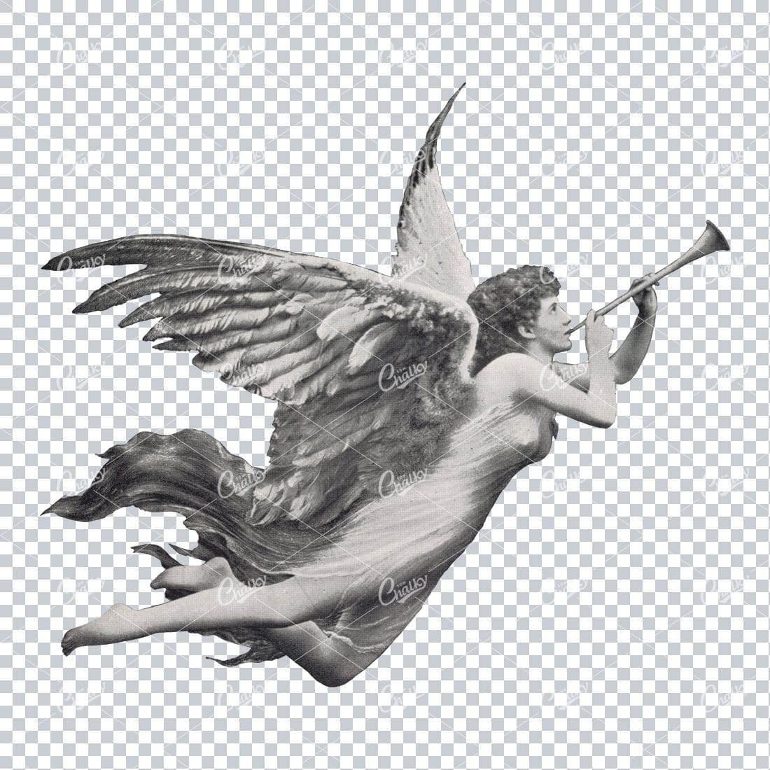 Vintage Photograph of a Angel Blowing a Horn