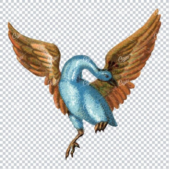 Vintage Colored Illustration of a Bright Blue Bird with Gold Wings