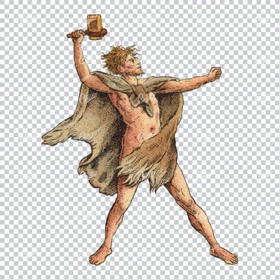 Vintage Line Art Color Illustration of a Cave Man