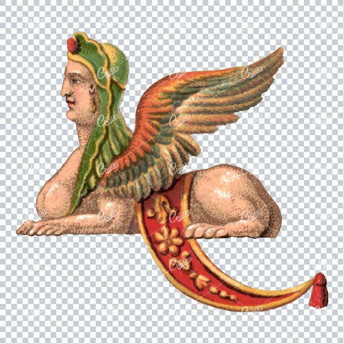 Antique Illustration of a Sphinx with Robe