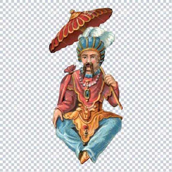 Antique Illustration of an Iranian Man with Royal Dress and Umbrella
