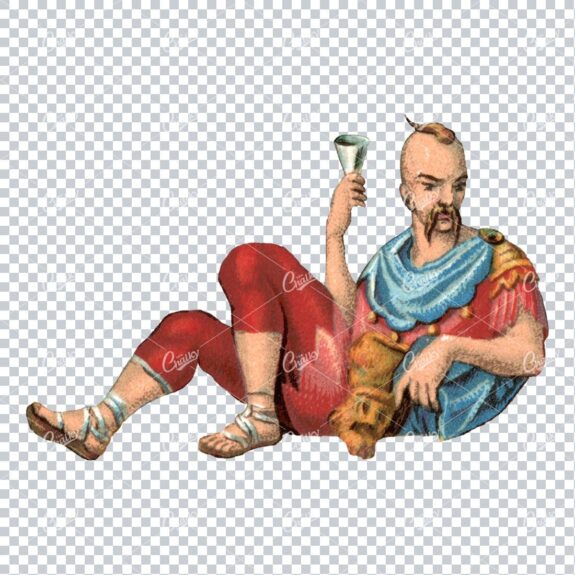 Antique Illustration of Man with Glass of Wine in Robes