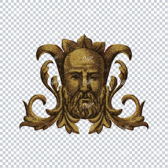 Vintage Gold Illustration Of A Mans Face With Flourishes
