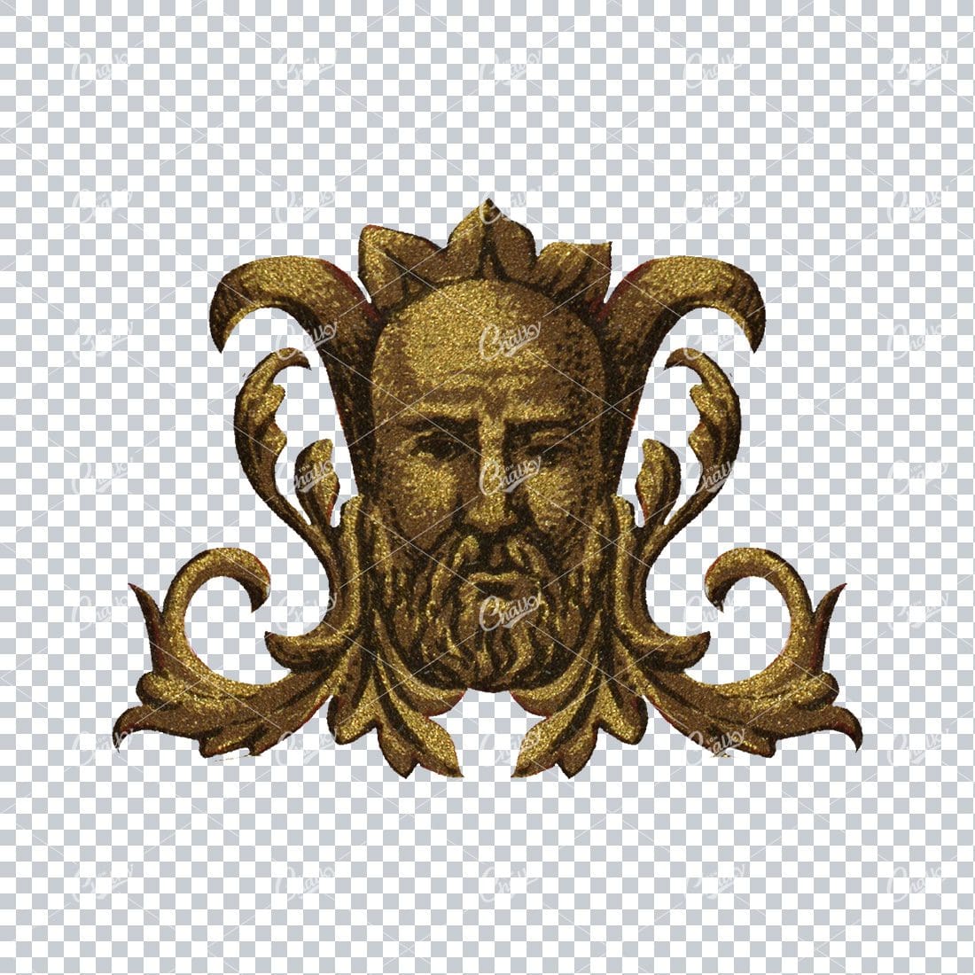 Vintage Gold Illustration Of A Mans Face With Flourishes