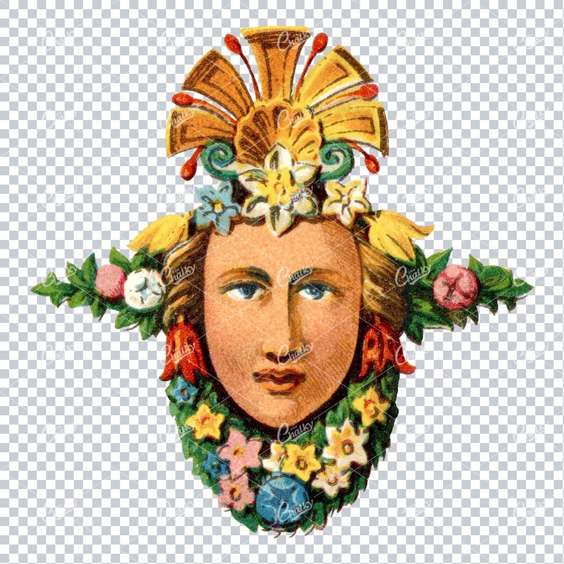 Colorful Illustration of a Womans Face with Floral Wreath